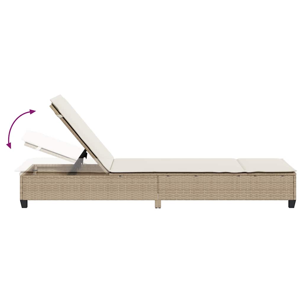 Chaise longue avec coussins beige 55x200x25,5cm en résine tressée