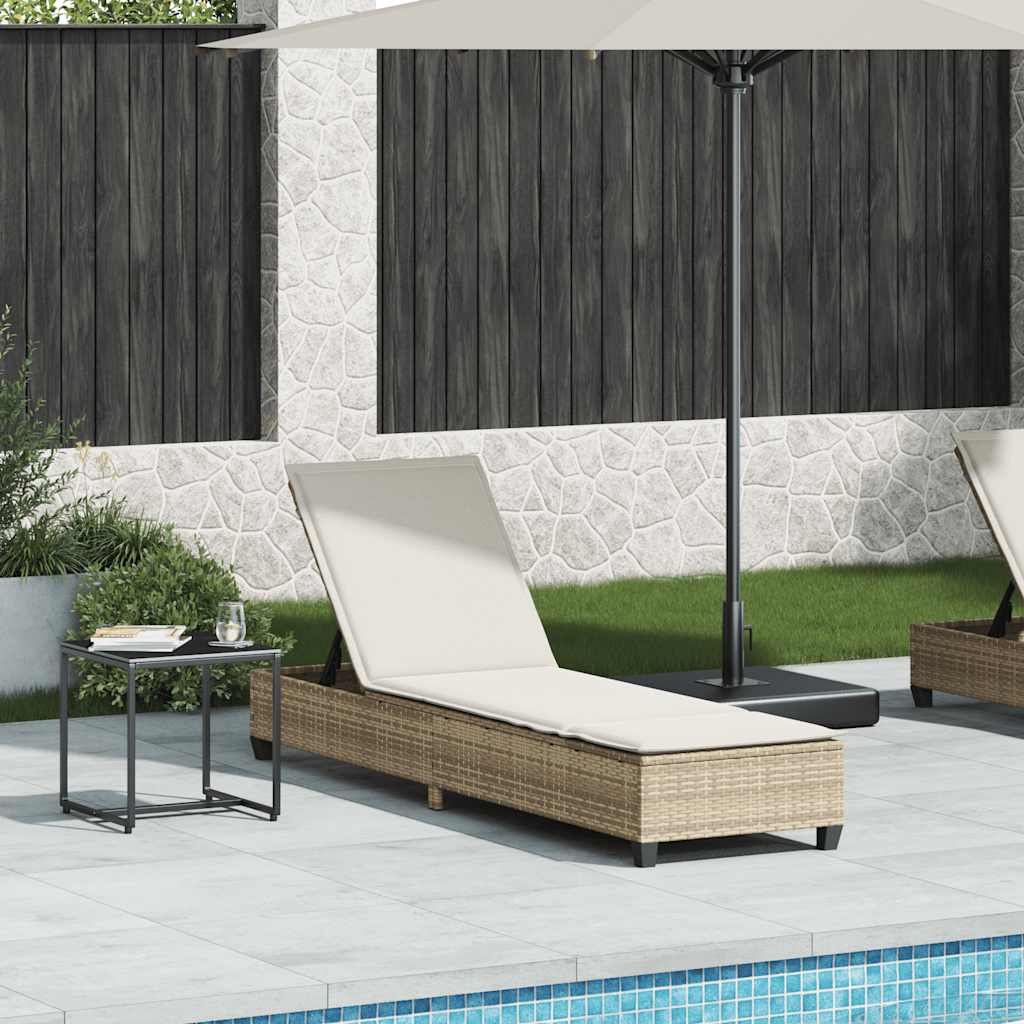 Chaise longue avec coussins beige 55x200x25,5cm en résine tressée