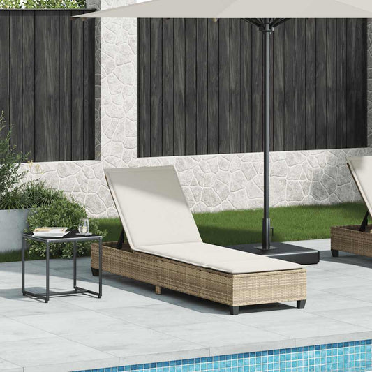 Chaise longue avec coussins beige 55x200x25,5cm en résine tressée