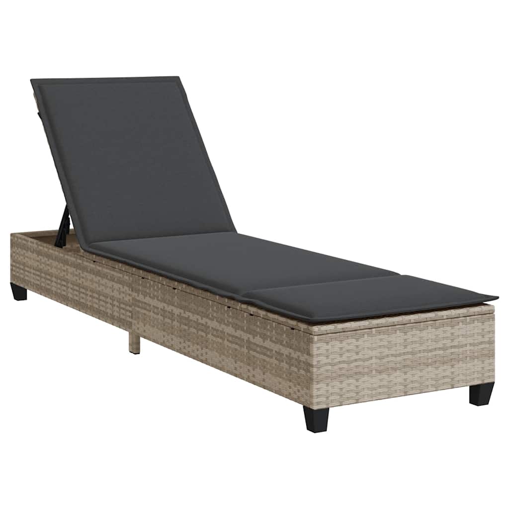 Chaise longue avec coussins gris clair 55x200x25,5cm en résine tressée
