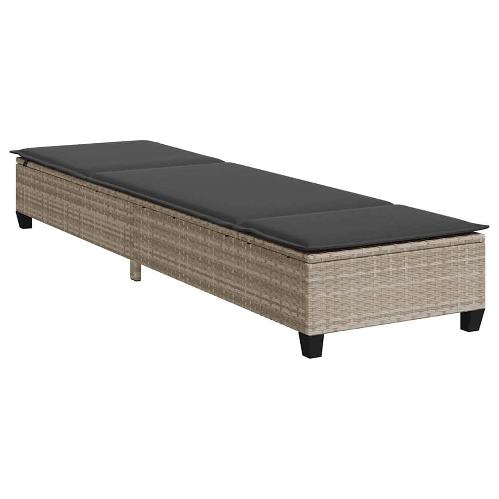 Chaise longue avec coussins gris clair 55x200x25,5cm en résine tressée