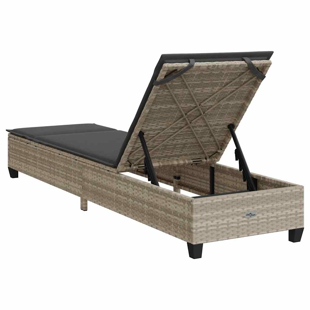 Chaise longue avec coussins gris clair 55x200x25,5cm en résine tressée