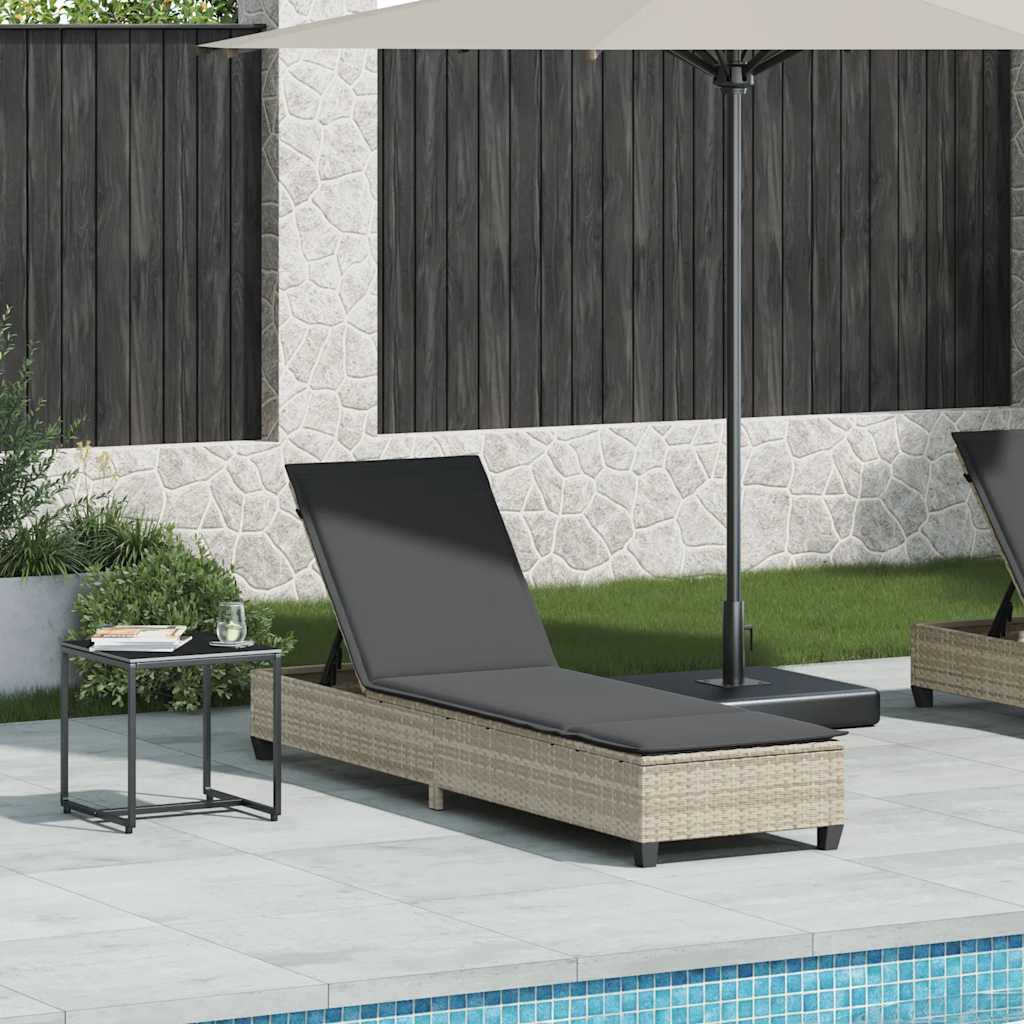 Chaise longue avec coussins gris clair 55x200x25,5cm en résine tressée