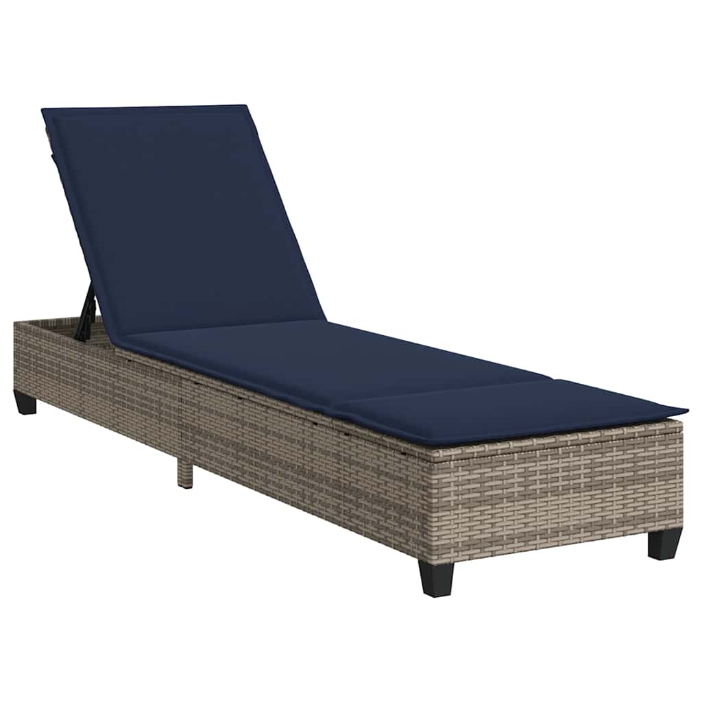 Chaise longue avec coussins gris 55x200x25,5cm en résine tressée
