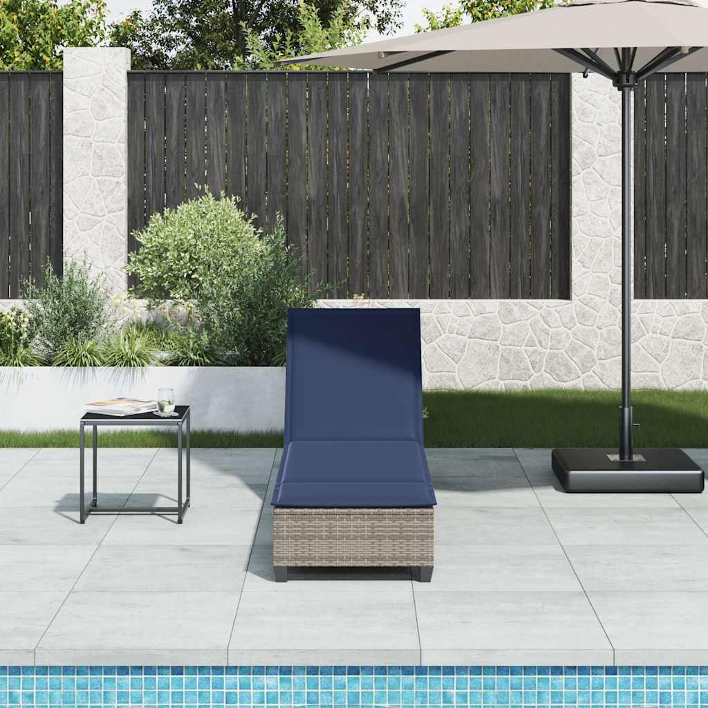 Chaise longue avec coussins gris 55x200x25,5cm en résine tressée