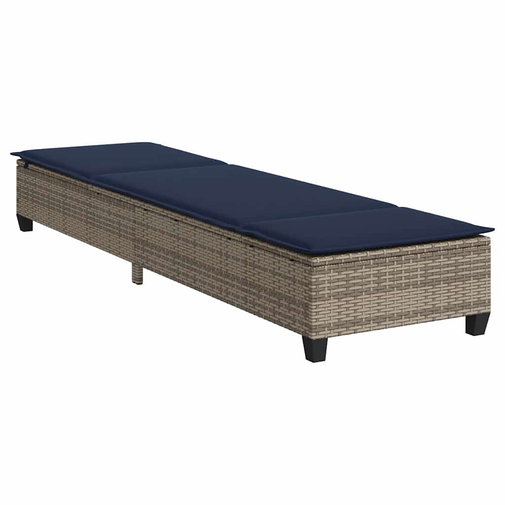 Chaise longue avec coussins gris 55x200x25,5cm en résine tressée