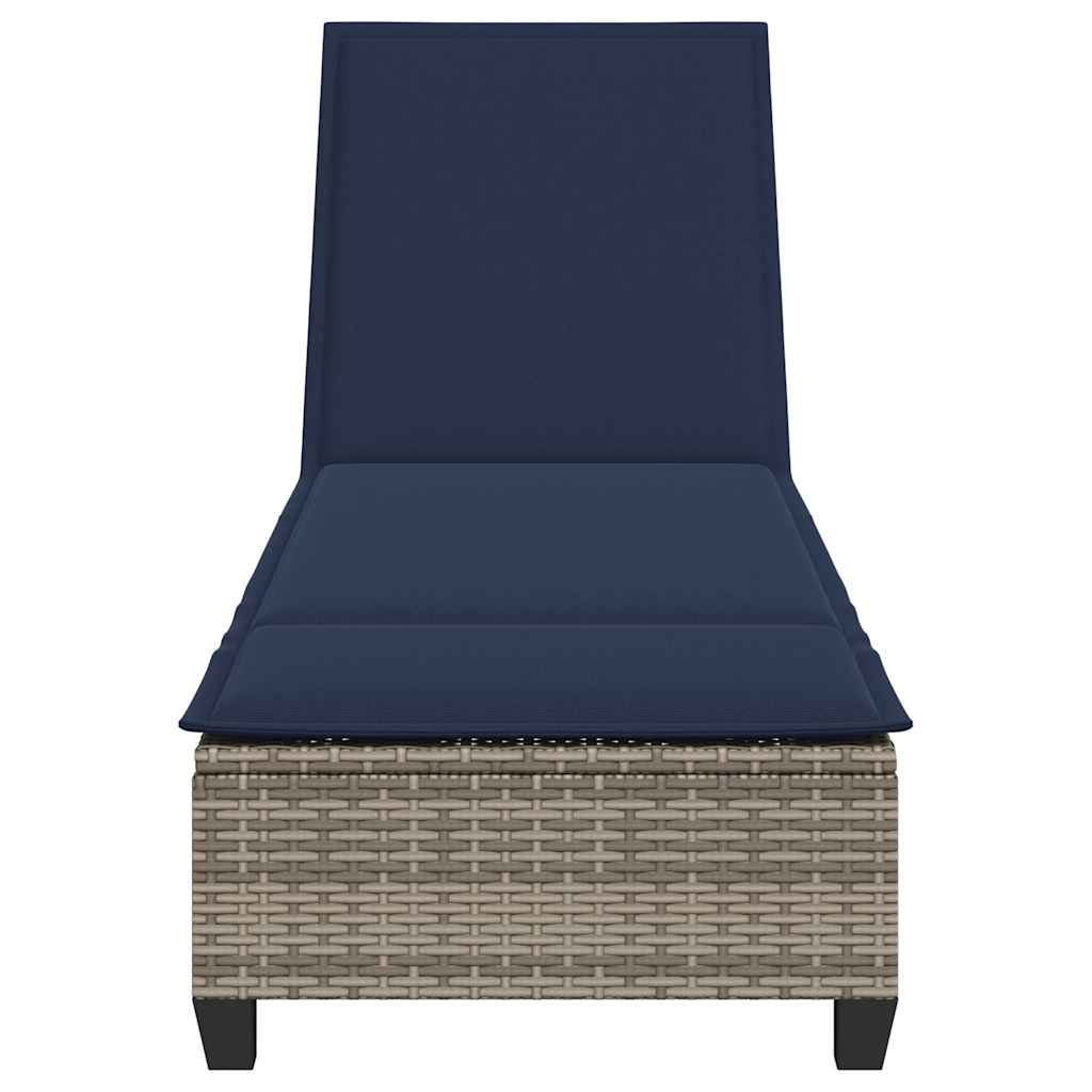 Chaise longue avec coussins gris 55x200x25,5cm en résine tressée