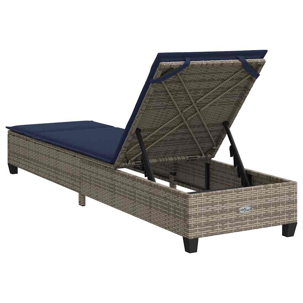 Chaise longue avec coussins gris 55x200x25,5cm en résine tressée