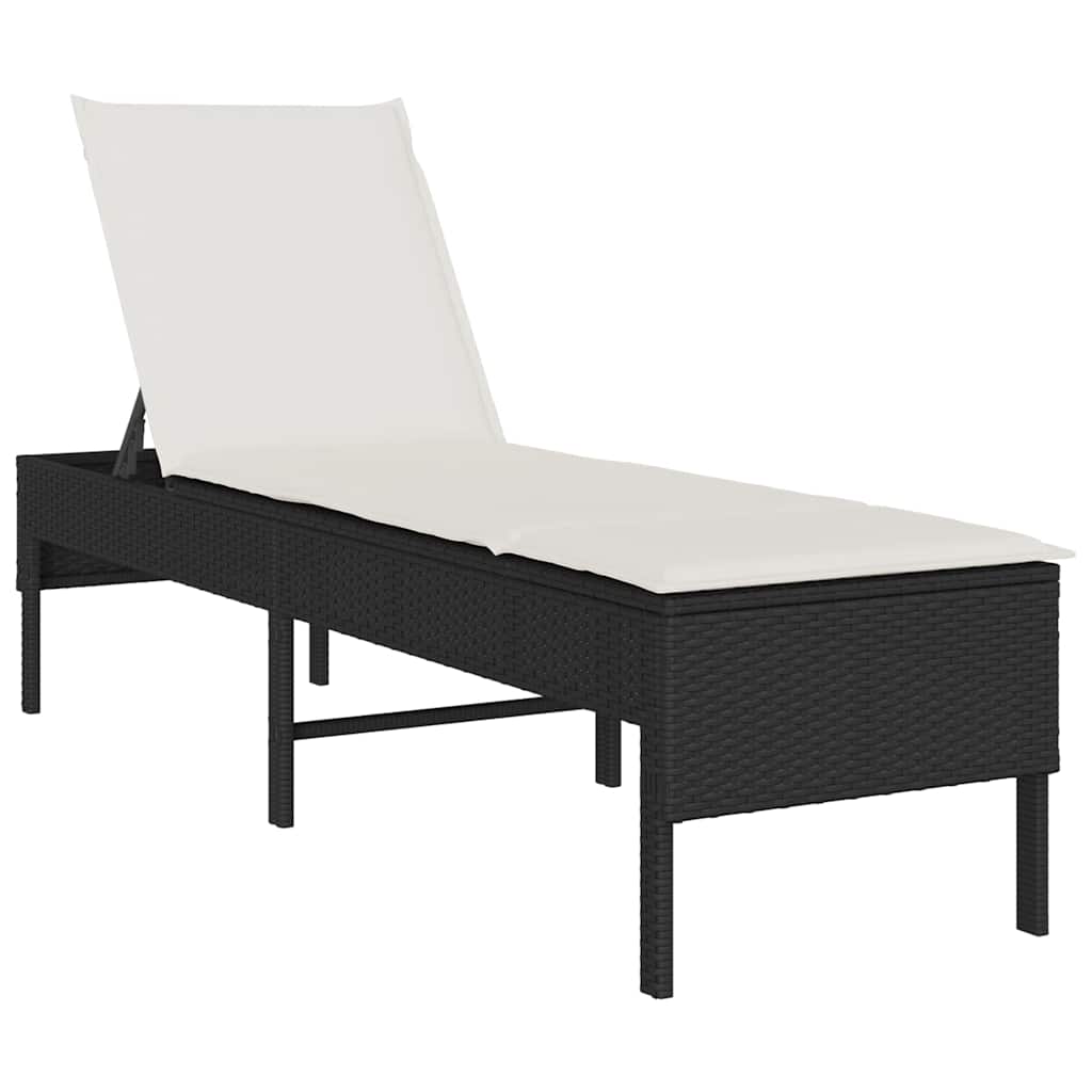 Chaise longue avec coussin noir 55x200x44 cm en résine tressée