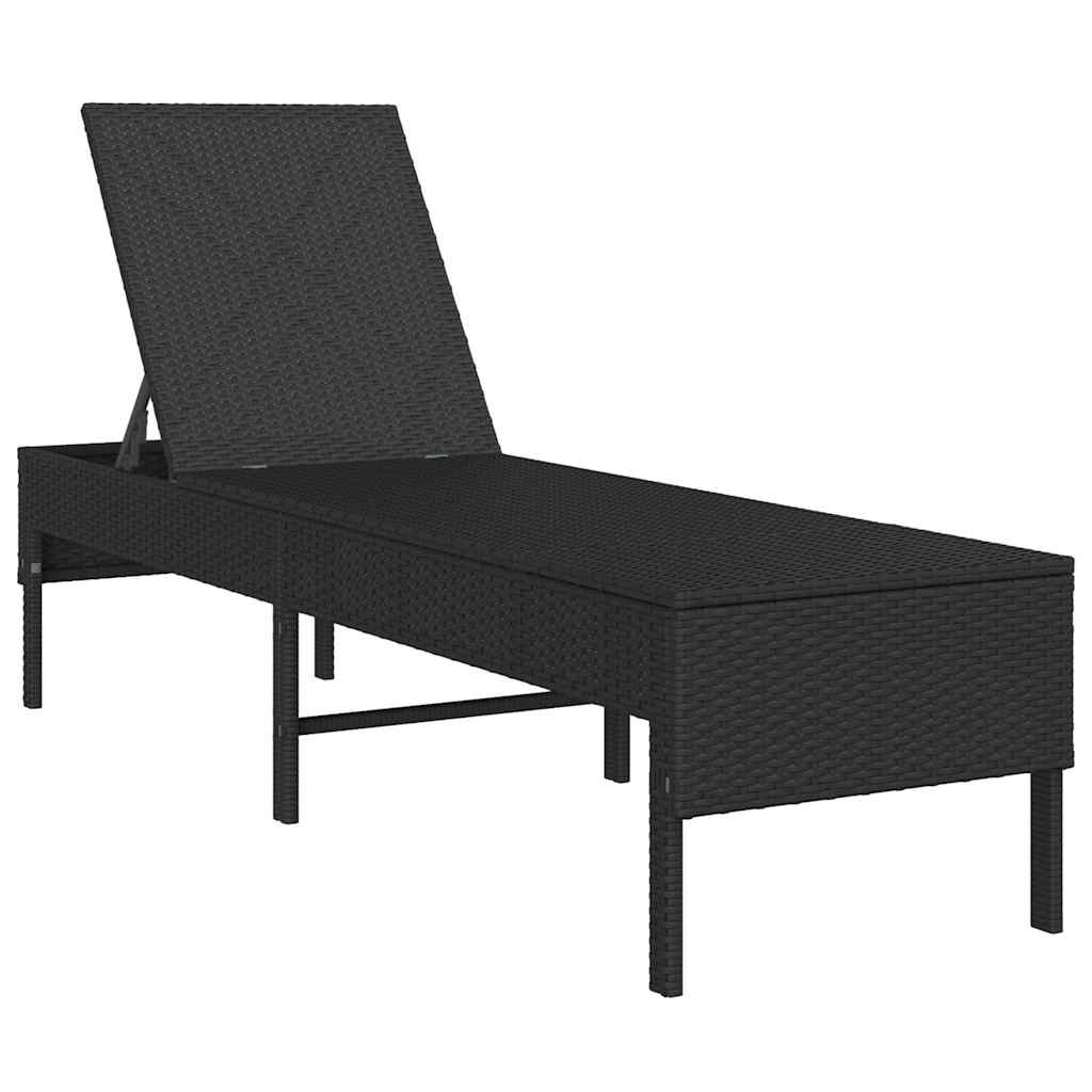 Chaise longue avec coussin noir 55x200x44 cm en résine tressée