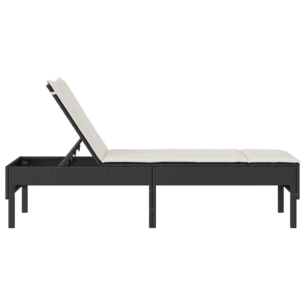 Chaise longue avec coussin noir 55x200x44 cm en résine tressée