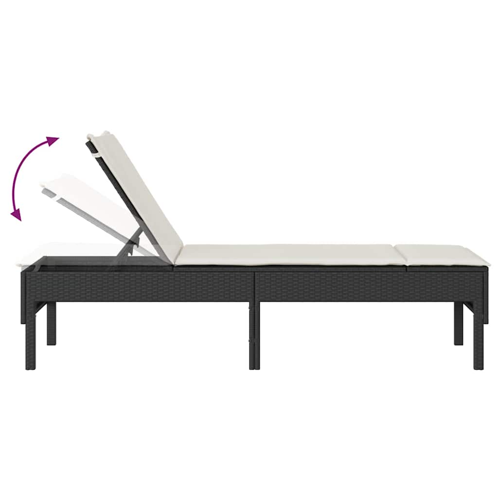 Chaise longue avec coussin noir 55x200x44 cm en résine tressée