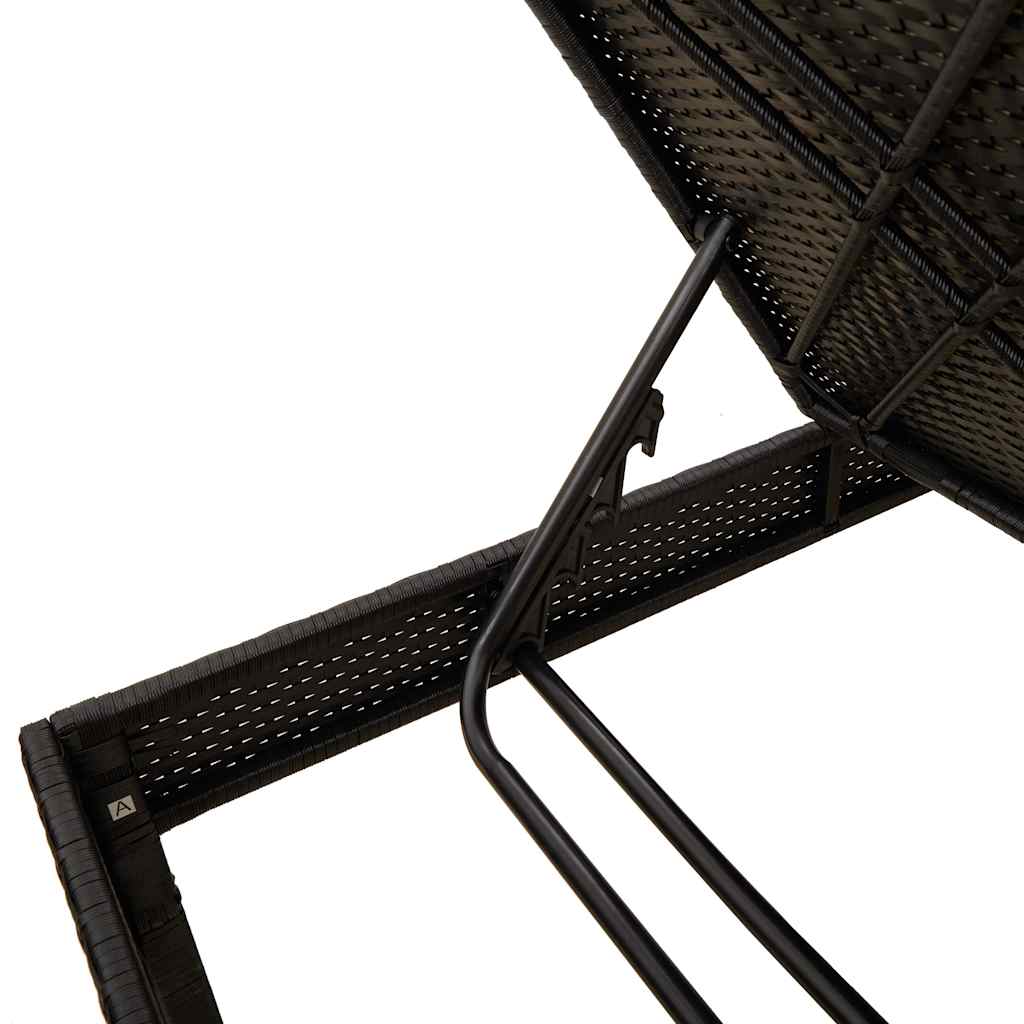 Chaise longue avec coussin noir 55x200x44 cm en résine tressée