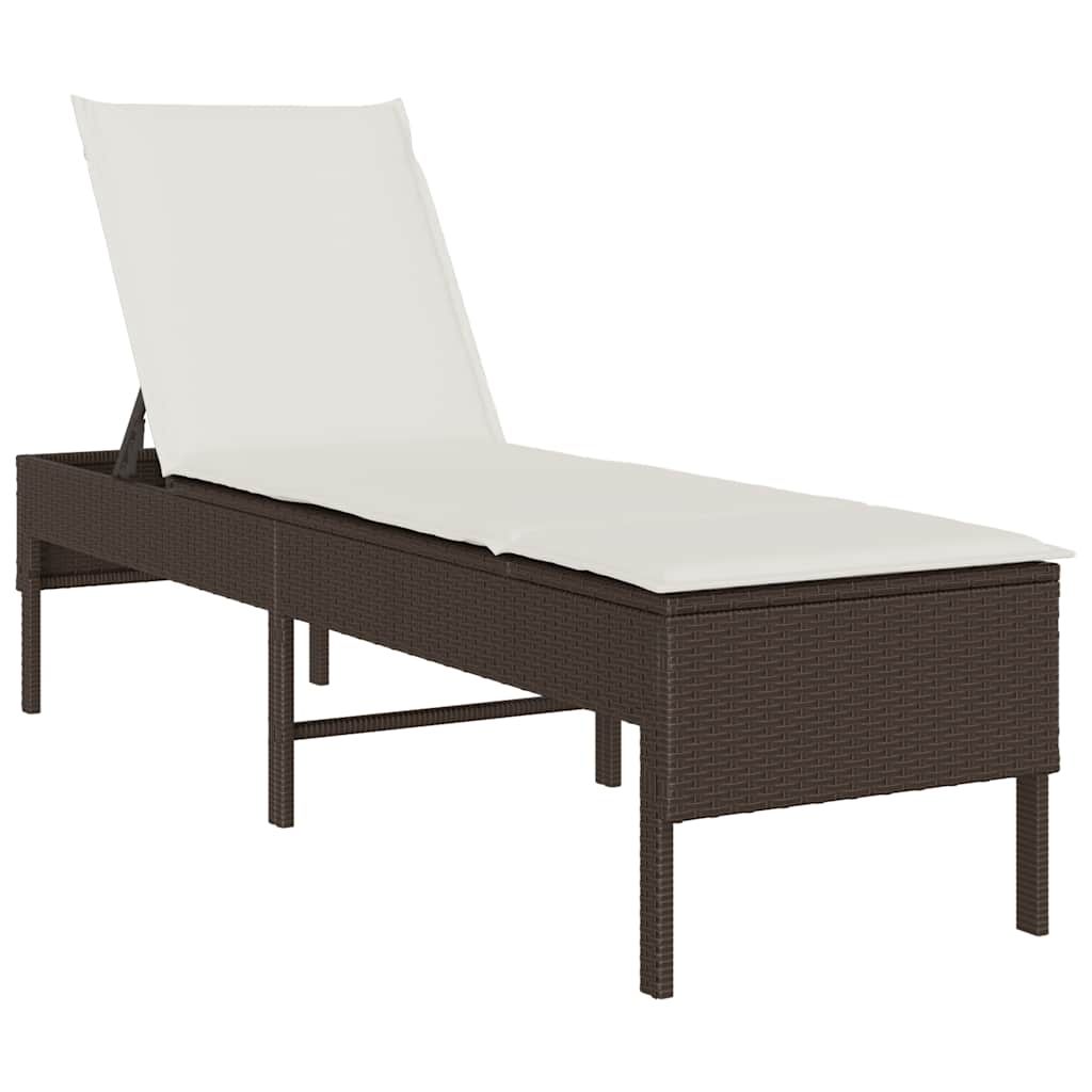 Chaise longue avec coussin marron 55x200x44 cm en résine tressée
