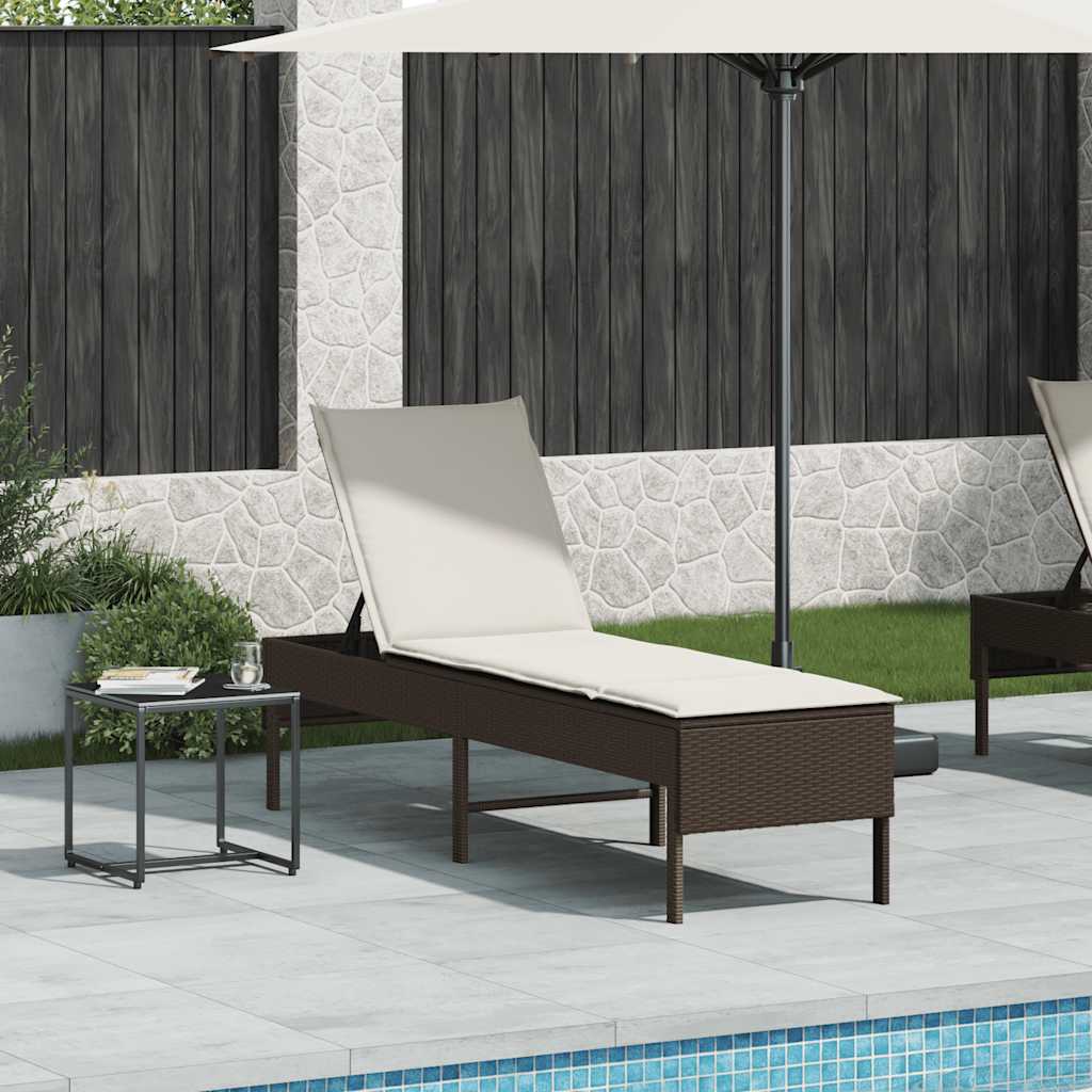 Chaise longue avec coussin marron 55x200x44 cm en résine tressée