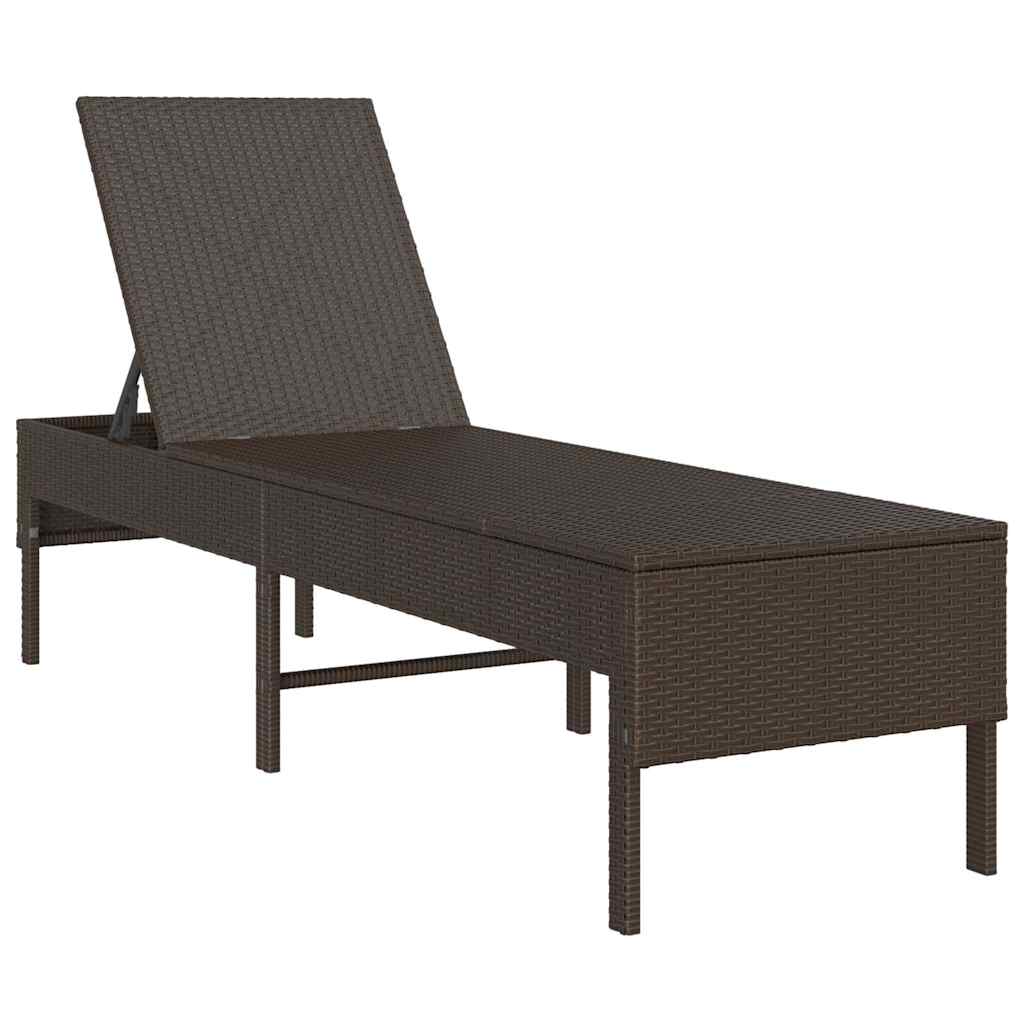 Sonnenliege mit Auflage Braun 55x200x44 cm Poly Rattan