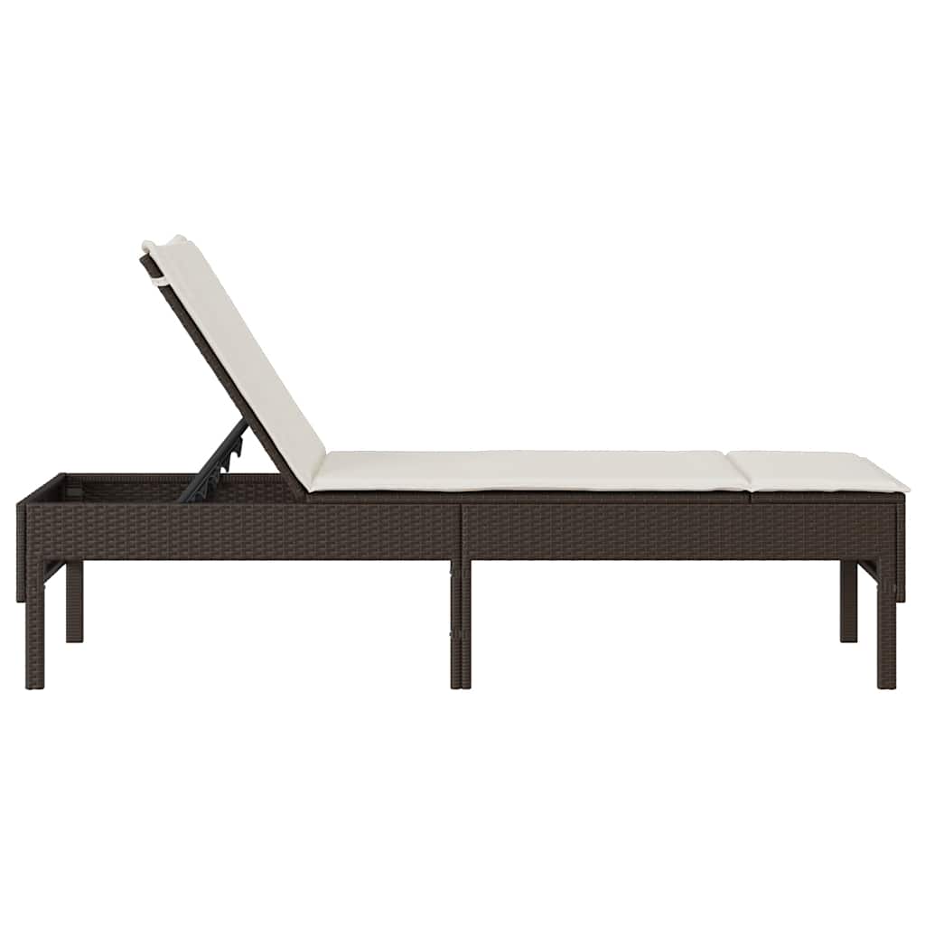 Chaise longue avec coussin marron 55x200x44 cm en résine tressée