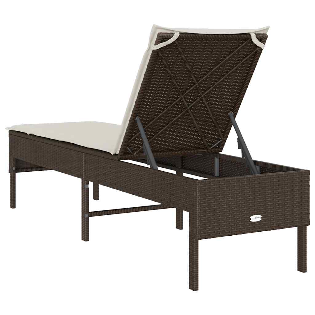 Chaise longue avec coussin marron 55x200x44 cm en résine tressée