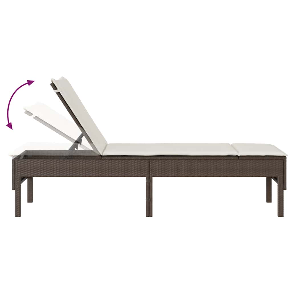 Chaise longue avec coussin marron 55x200x44 cm en résine tressée