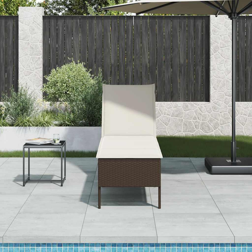 Chaise longue avec coussin marron 55x200x44 cm en résine tressée