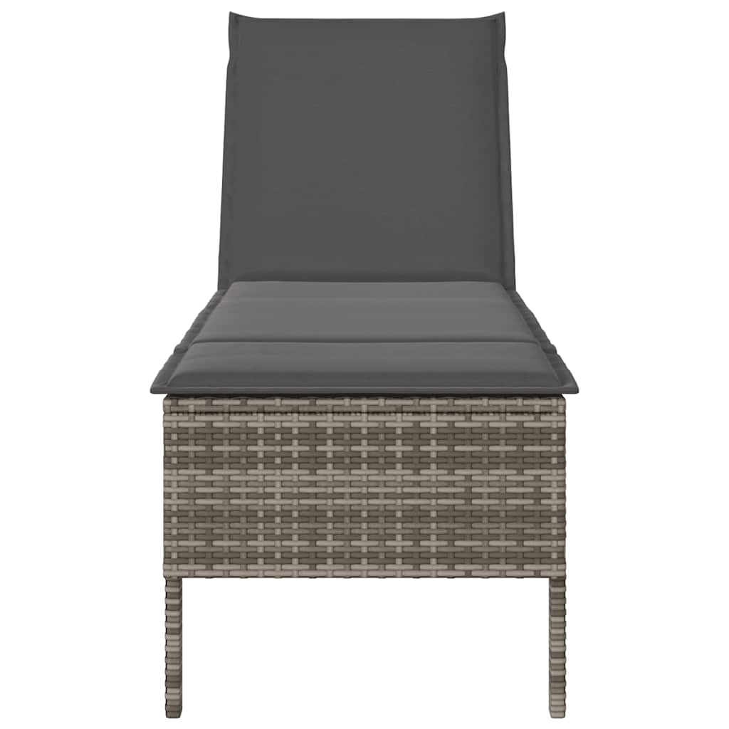 Chaise longue avec coussin gris 55x200x44 cm en résine tressée