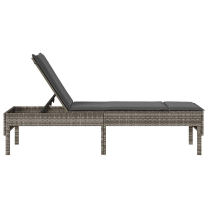 Sonnenliege mit Auflage Grau 55x200x44 cm Poly Rattan