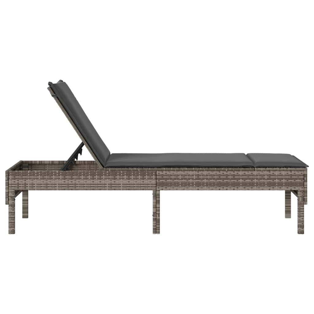 Chaise longue avec coussin gris 55x200x44 cm en résine tressée