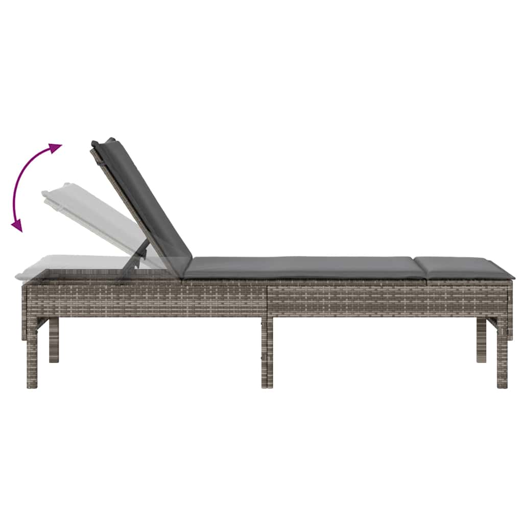 Chaise longue avec coussin gris 55x200x44 cm en résine tressée
