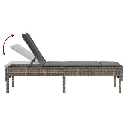 Sonnenliege mit Auflage Grau 55x200x44 cm Poly Rattan