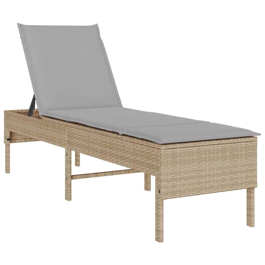 Chaise longue avec coussin beige 55x200x44 cm en résine tressée