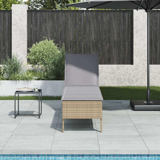 Chaise longue avec coussin beige 55x200x44 cm en résine tressée