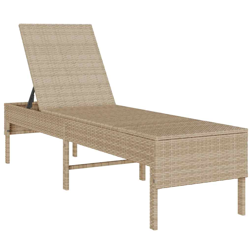 Chaise longue avec coussin beige 55x200x44 cm en résine tressée