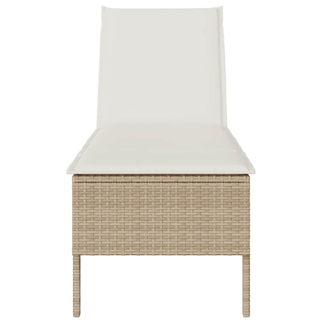 Chaise longue avec coussin beige 55x200x44 cm en résine tressée
