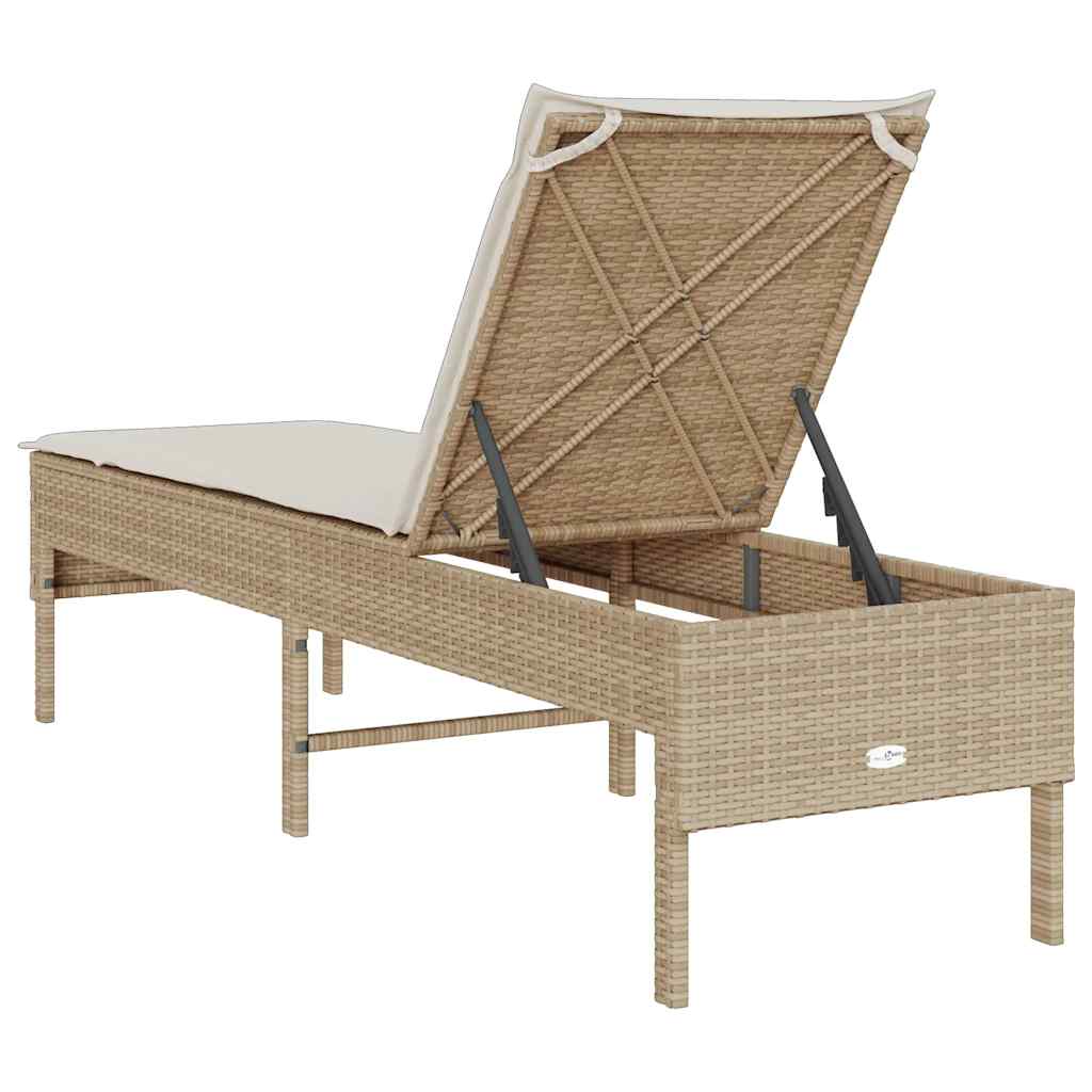Chaise longue avec coussin beige 55x200x44 cm en résine tressée