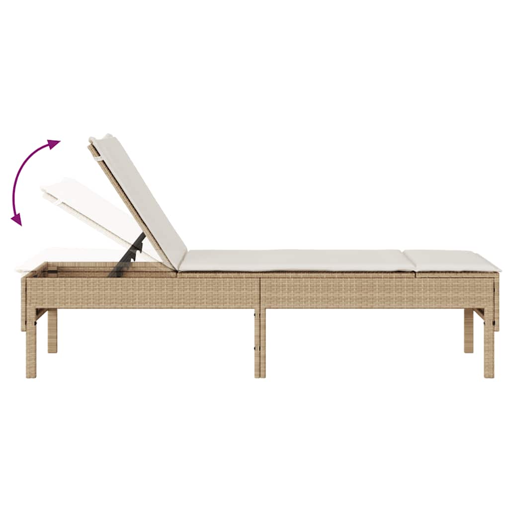Chaise longue avec coussin beige 55x200x44 cm en résine tressée