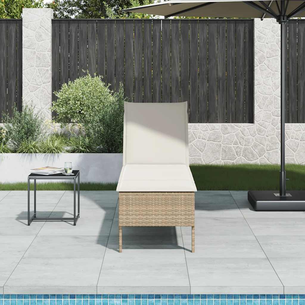 Chaise longue avec coussin beige 55x200x44 cm en résine tressée