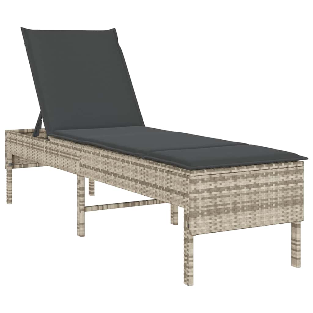 Chaise longue avec coussin gris clair 55x200x44 cm en résine tressée