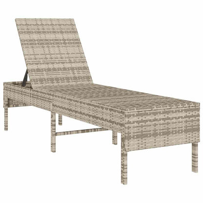 Sonnenliege mit Auflage Hellgrau 55x200x44 cm Poly Rattan