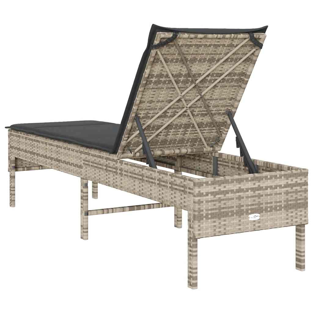 Chaise longue avec coussin gris clair 55x200x44 cm en résine tressée