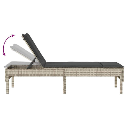 Sonnenliege mit Auflage Hellgrau 55x200x44 cm Poly Rattan