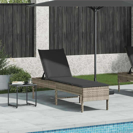 Chaise longue avec coussin gris clair 55x200x44 cm en résine tressée