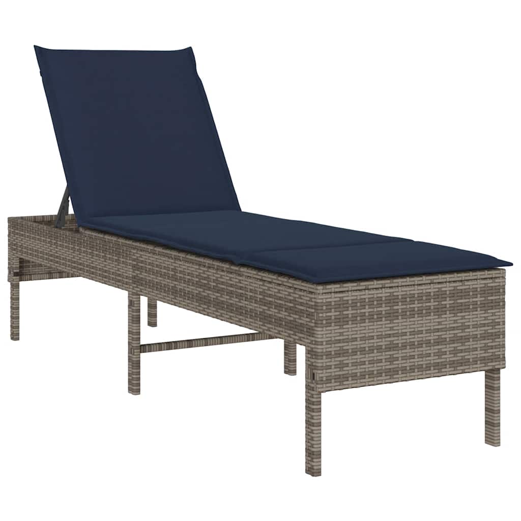 Chaise longue avec coussin gris 55x200x44 cm en résine tressée