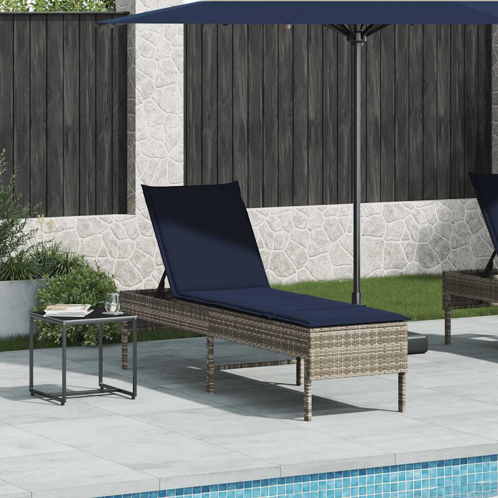 Chaise longue avec coussin gris 55x200x44 cm en résine tressée