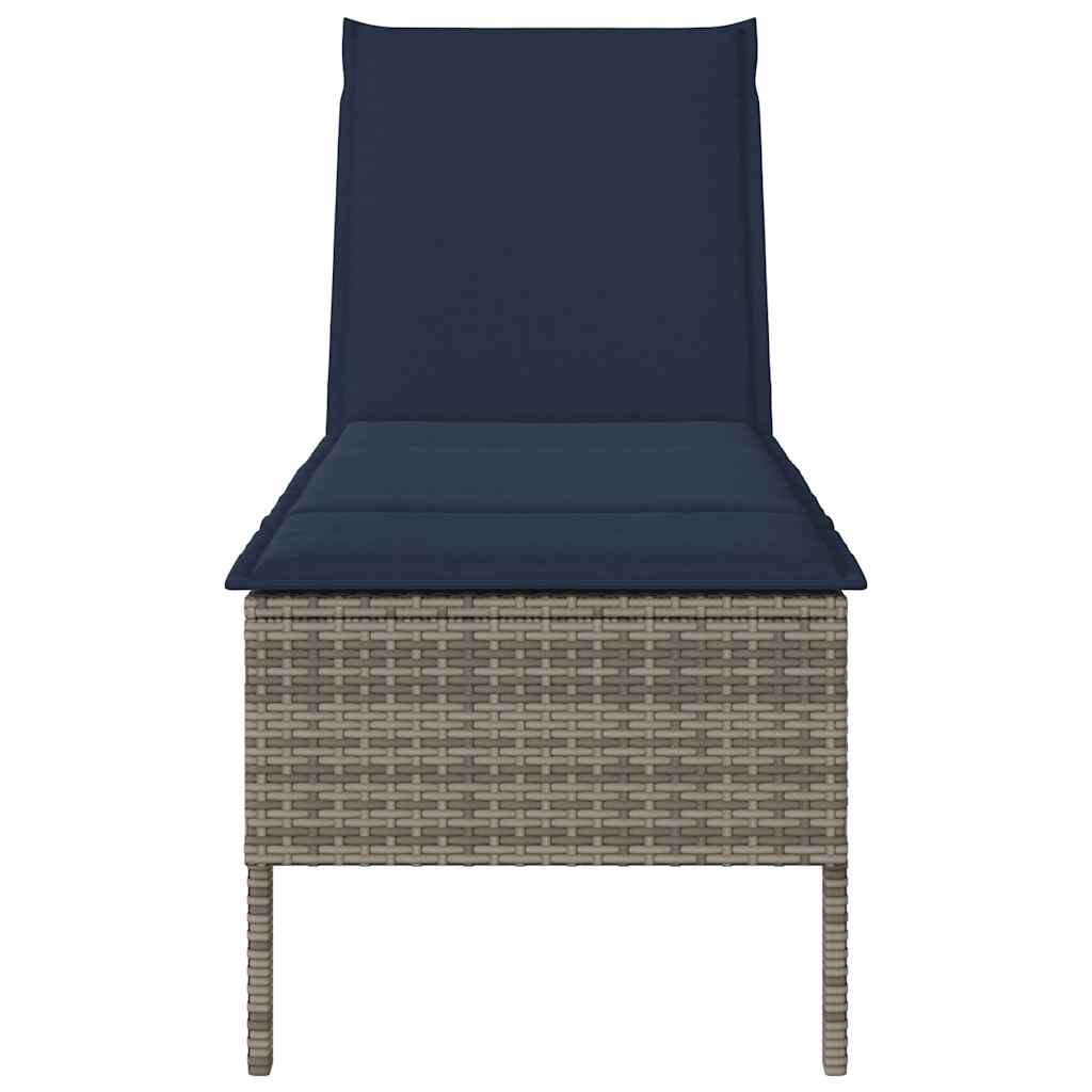 Chaise longue avec coussin gris 55x200x44 cm en résine tressée