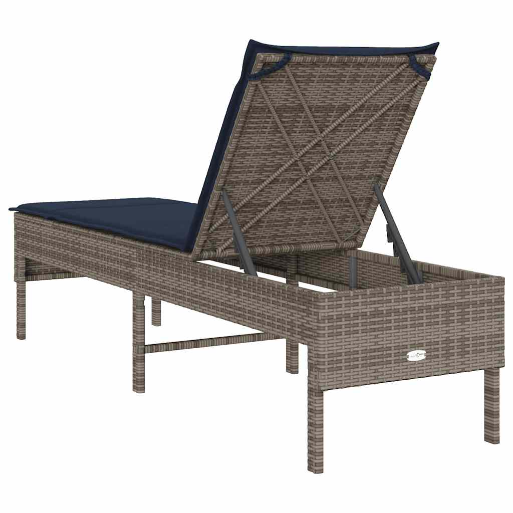Chaise longue avec coussin gris 55x200x44 cm en résine tressée