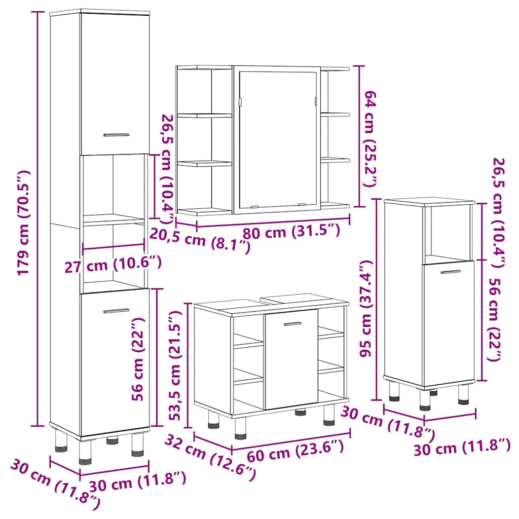 4-tlg. Badmöbel-Set Betongrau Holzwerkstoff