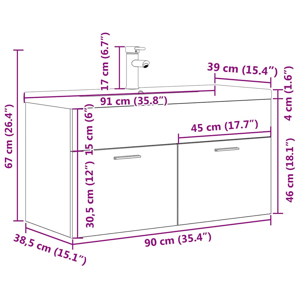 Waschbeckenunterschrank mit Einbaubecken Wasserhahn Betongrau