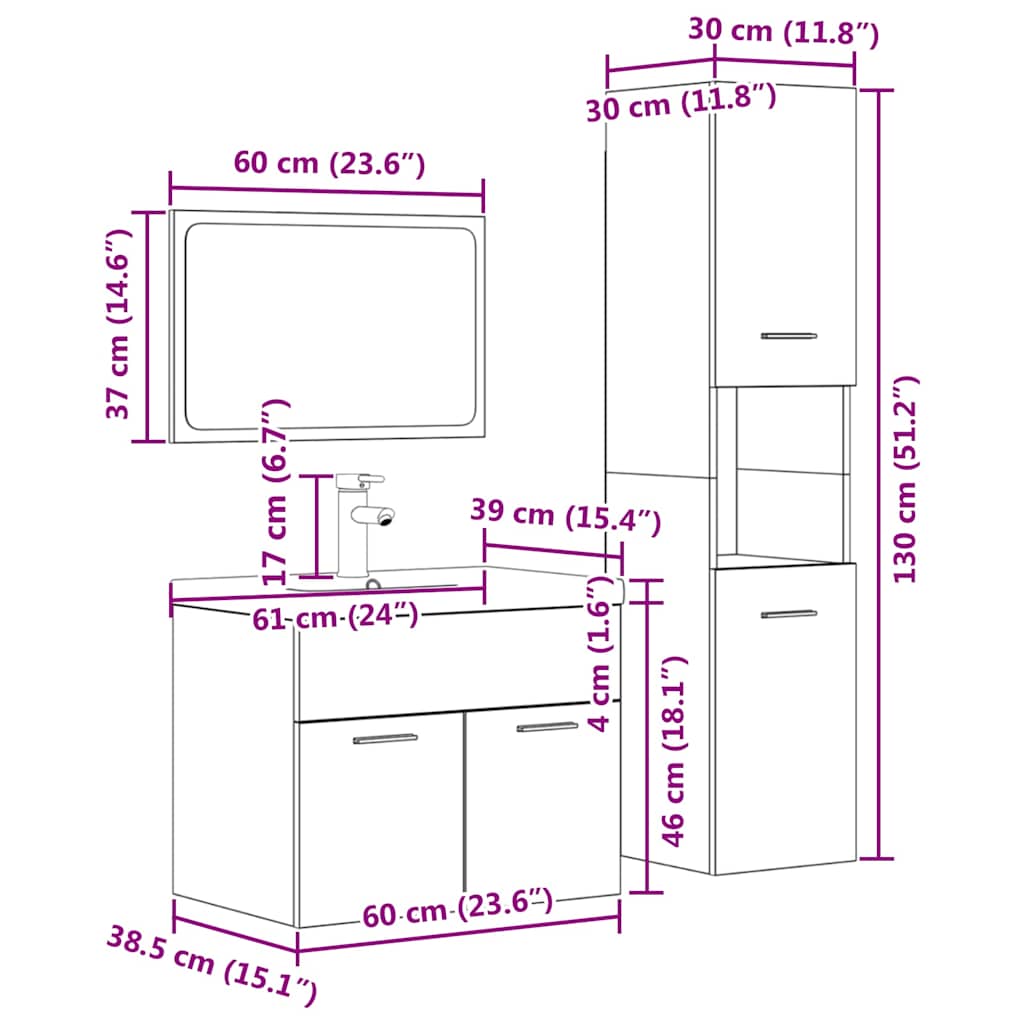 4-tlg. Badmöbel-Set Betongrau Holzwerkstoff