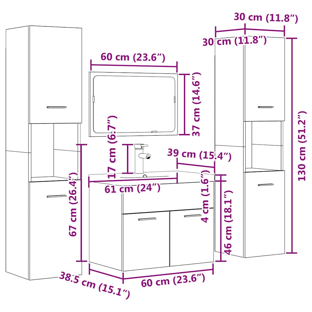5-tlg. Badmöbel-Set Betongrau Holzwerkstoff