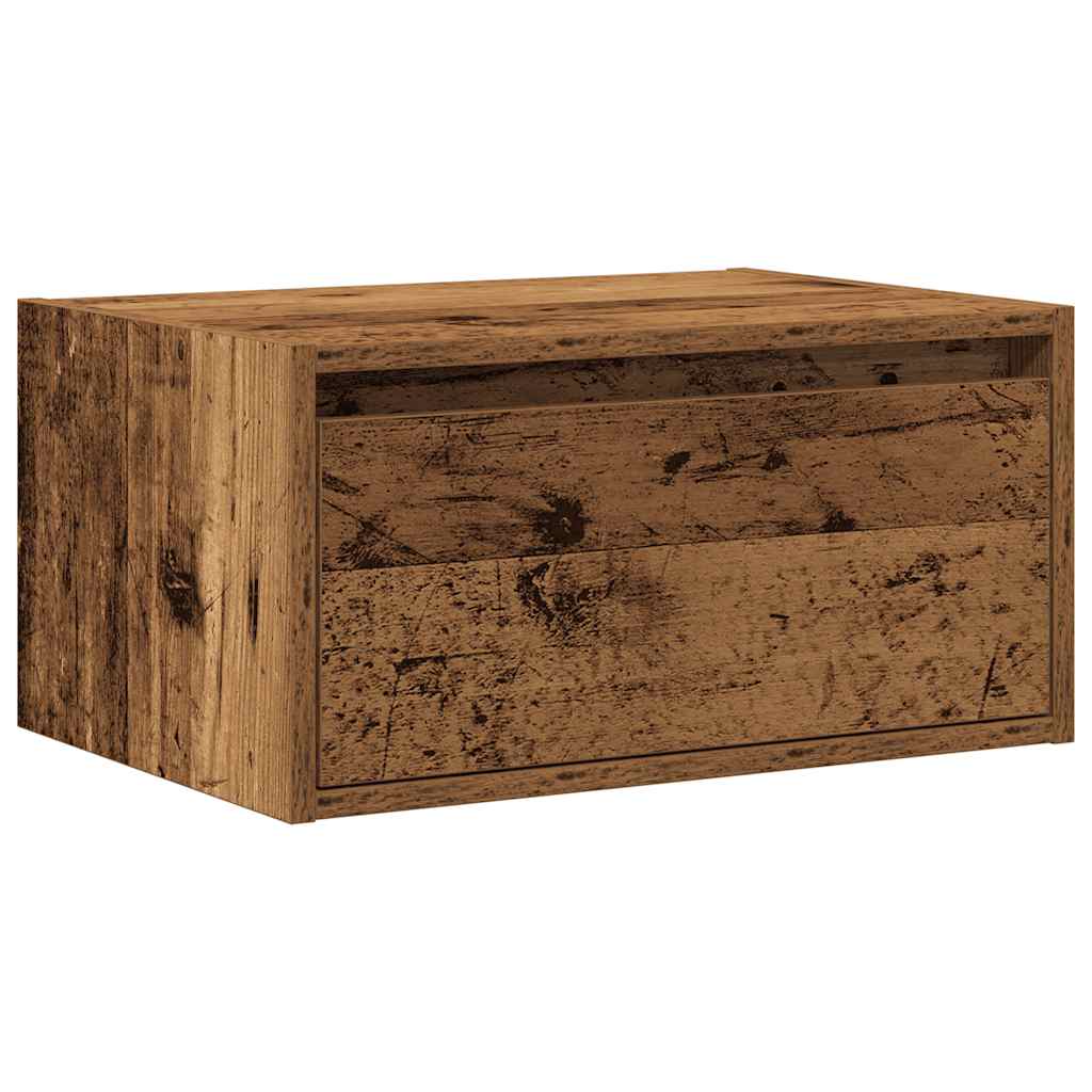 Wall-mounted bedside table with LED lights in reclaimed wood look